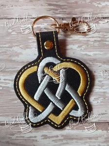 ITH Digital Embroidery Pattern for Triquetra Heart II duel Color Snap Tab / Key Chain, 4X4 Hoop