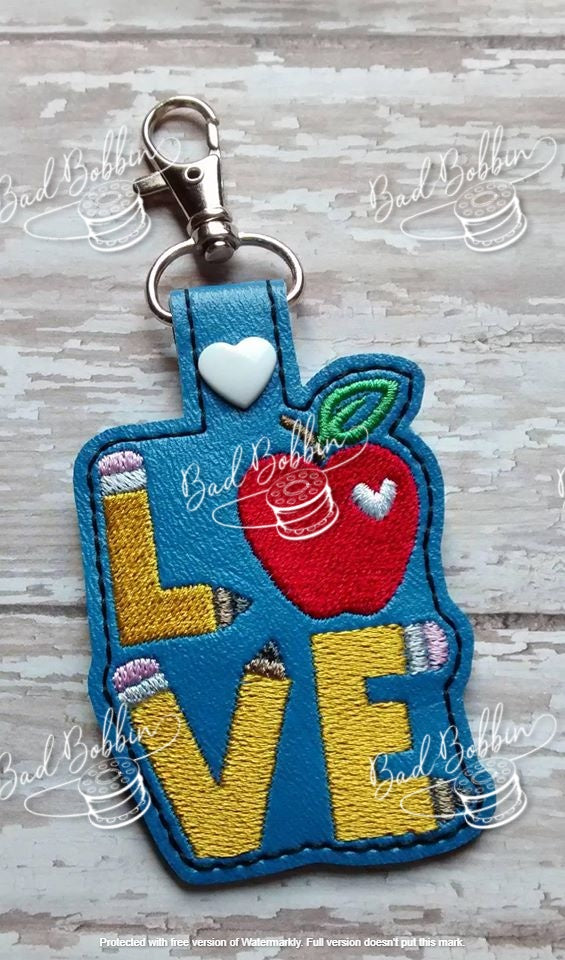 ITH Digital Embroidery Pattern for School LOVE Snap Tab / Key Chain, 4 ...
