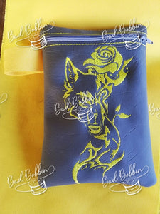 ITH Digital Embroidery Pattern for Wolf Rose Tall Lined 5X7 Zipper Bag, 5X7 Hoop