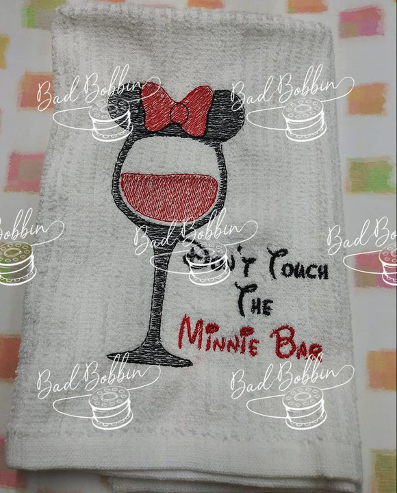 ITH Digital Embroidery Pattern for Dont' Touch Minnie Bar Sketch 5X7 Design, 5X7 Hoop