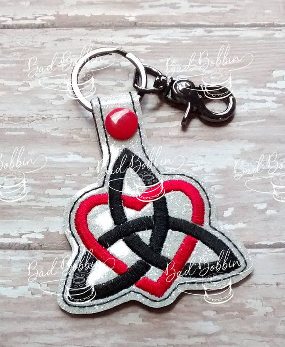ITH Digital Embroidery PAttern for Triquetra Heart I Snap TAb / Key Chain, 4X4 Hoop