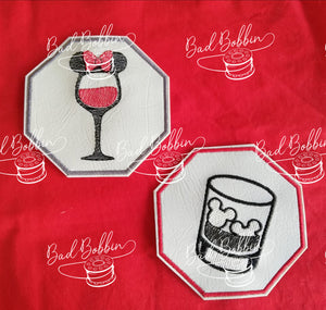 ITH Digital Embroidery Pattern for Mick & Min Drink Coaster Set of 2, 4X4 Hoop