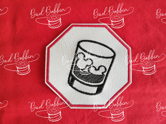 ITH Digital Embroidery Pattern for Mickey Ice Drink Coaster Design, 4X4 Hoop