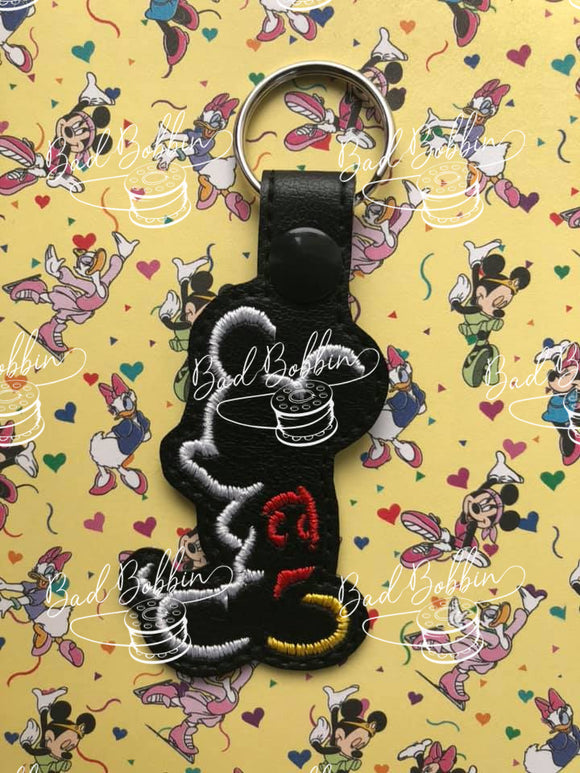ITH Digital Embroidery Pattern For Mr Mouse Outline Snap Tab / Key Chain, 4X4 Hoop