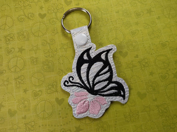 ITH Digital Embroidery Pattern for Butterfly Flower Snap Tab / Key Chain, 4X4 Hoop