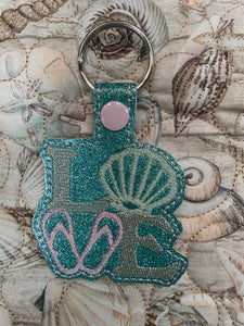 ITH Digital Embroidery Pattern for Beach LOVE Snap Tab / Key Chain, 4X4 HOOP