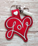 ITH Digital Embroidery Pattern for Love Script Snap Tab / Keychain, 4X4 Hoop