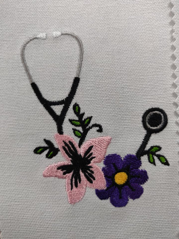 ITH Digital Embroidery Pattern for Floral Stethoscope 4X4 Design, 4X4 Hoop