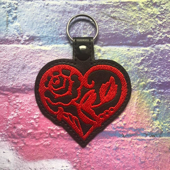 ITH Digital Embroidery Pattern for Rose Heart Snap Tab / Keychain, 4X4 Hoop