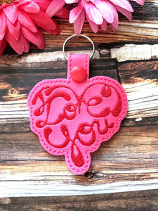 ITH Digital Embroidery Pattern for Groovy "I Love You" Snap Tab / Keychain, 4X4 Hoop
