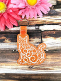 ITH Digital Embroidery Pattern for Filigree Cat Snap Tab / Keychain, 4X4 Hoop