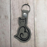 ITH Digital Embroidery Pattern for Cat Swirl Heart Snap Tab / Keychain, 4X4 Hoop