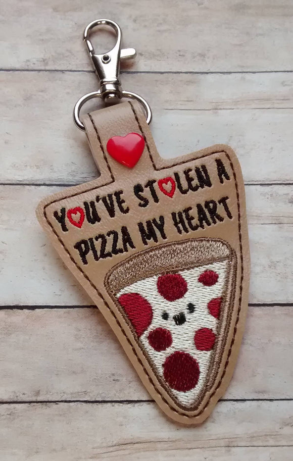 ITH Digital Embroidery Pattern for You've Stolen A Pizza My Heart Snap Tab / Keychain, 4X4 Hoop