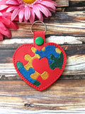 ITH Digital Embroidery Pattern for Autistic Heart Snap Tab / Key Chain, 4X4 Hoop