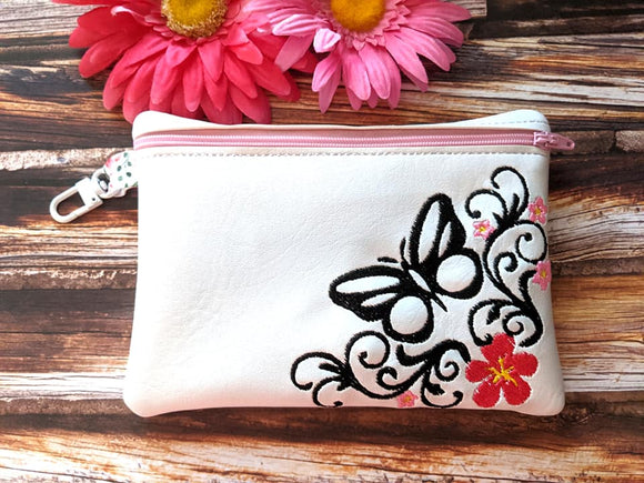 ITH Digital Embroidery Pattern for Corner Floral Butterfly Cash / Card 4.8X3.9 Zipper Pouch, 5X7 Hoop