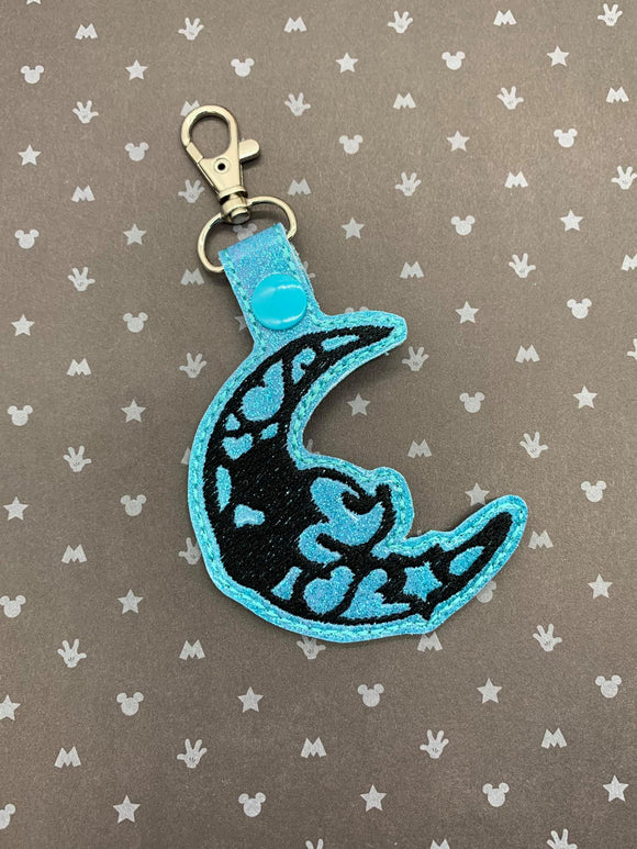 ITH Digital Embroidery Pattern for Mr Mouse Crescent Moon Snap Tab / Key Chain, 4X4 Hoop