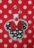 ITH Digital Embroidery Pattern for Ms Mouse Filled with Love Snap Tab / Keychain, 4X4 Hoop