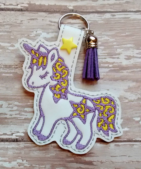 ITH Digital Embroidery Pattern for Star Unicorn Snap Tab / Keychain, 4X4 Hoop