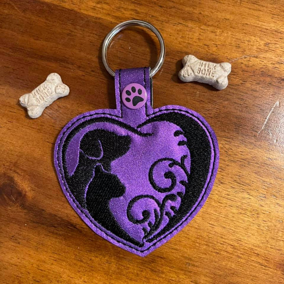 ITH Digital Embroidery Pattern for Dog Cat Heart Swirl Snap Tab / Keychain, 4X4 Hoop