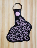 ITH Digital Embroidery Pattern for Filigree Bunny Snap Tab / Keychain, 4X4 Hoop