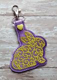 ITH Digital Embroidery Pattern for Filigree Bunny Snap Tab / Keychain, 4X4 Hoop