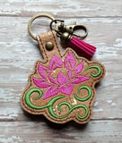 ITH Digital Embroidery Pattern for Water Lily Swirl Snap Tab / Keychain, 4X4 Hoop