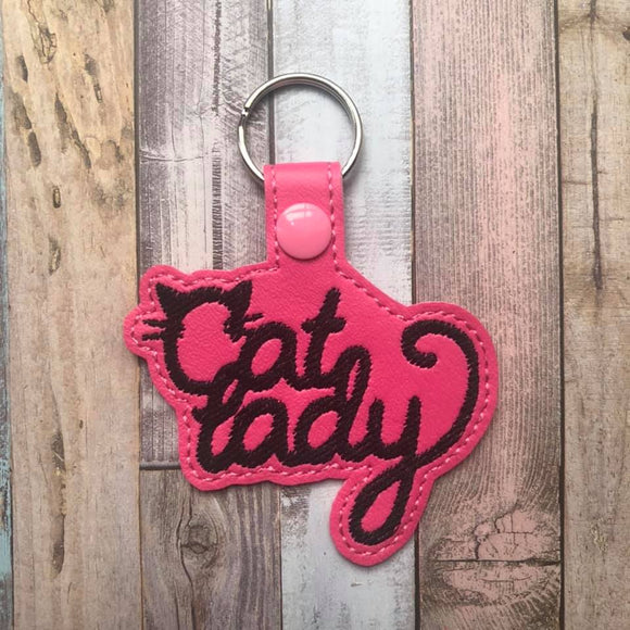 ITH Digital Embroidery Pattern for Cat Lady Snap Tab / Keychain, 4X4 Hoop