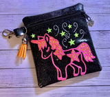 ITH Digital Embroidery Pattern for Star Unicorn Cash Card Tall 4.5X5 Zipper Pouch, 5X7 Hoop