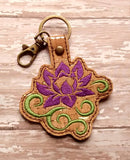 ITH Digital Embroidery Pattern for Water Lily Swirl Snap Tab / Keychain, 4X4 Hoop