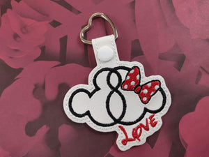 ITH Digital Embroidery Pattern for Mouse Love Snap Tab / Keychain, 4X4 Hoop
