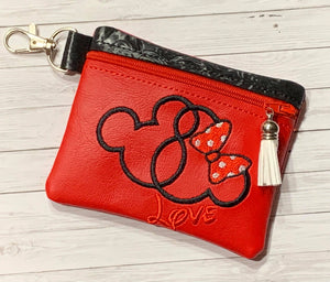 ITH Digital Embroidery Pattern for Mouse Love Cash / Card 3.9X4.8 Zipper Pouch, 5X7 Hoop