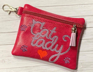 ITH Digital Embroidery Pattern for Cat Lady Cash Card 4.8X3.9 Zipper Pouch, 5X7 Hoop