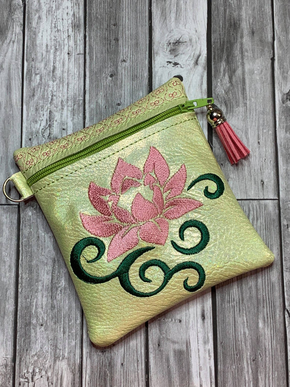 ITH Digital Embroidery Pattern for Water Lily Swirl Cash Card Tall 4.5 X 5 Zipper Pouch, 5X7 Hoop