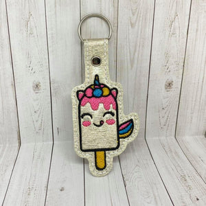 ITH Digital Embroidery Pattern for Unicorn Popsicle Snap Tab / Keychain, 4X4 Hoop