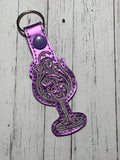 ITH Digital Embroidery Pattern for Filigree Wine Glass Snap Tab / Key Chain, 4X4 Hoop