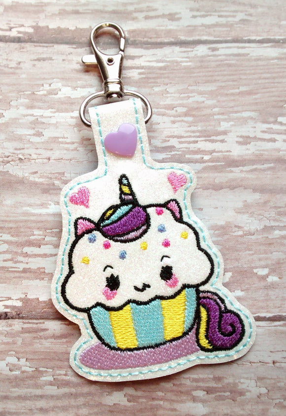 ITH Digital Embroidery Pattern for Unicorn Cupcake Snap Tab / Keychain, 4X4 Hoop