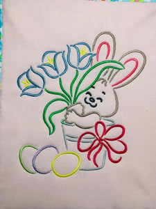 ITH Digital Embroidery Pattern for Bunny in Bucket Satin Stitch Stand Alone design, 5X7 Hoop