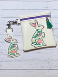 ITH Digital Embroidery Pattern for Floral Bunny Snap Tab / Keychain, 4X4 Hoop
