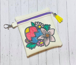 ITH Digital Embroidery Pattern for Floral Easter Egg Cash Card Tall Zipper Pouch, 5X7 Hoop