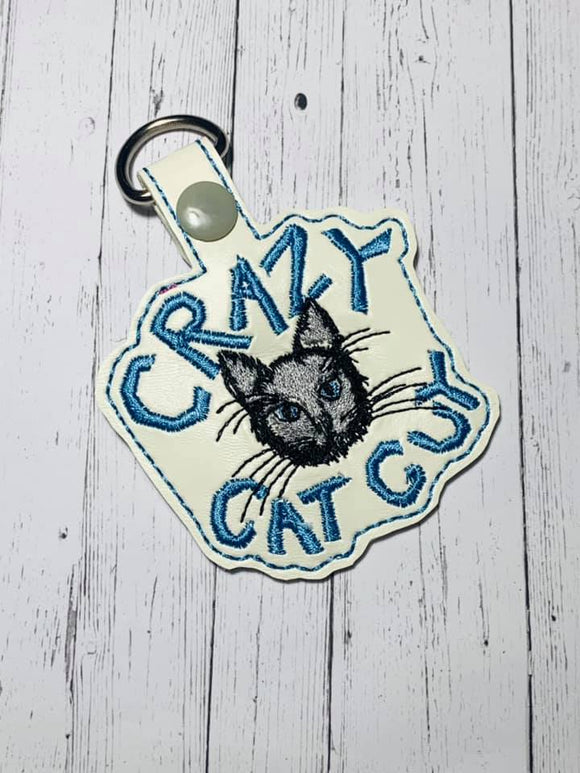 ITH Digital Embroidery Pattern for Crazy Cat Guy Snap Tab / Keychain, 4X4 Hoop