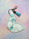 ITH Digital Embroidery Pattern for Lil Bunny with Bow Snap Tab / Keychain, 4X4 Hoop