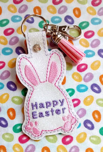 ITH Digital Embroidery Pattern for Happy Easter Bunny Snap Tab / Keychain, 4X4 Hoop