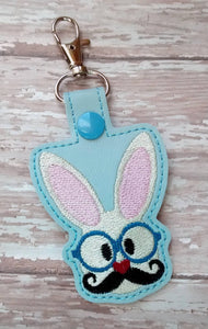 ITH Digital Embroidery Pattern for He Bunny Head Snap Tab / Keychain, 4X4 Hoop
