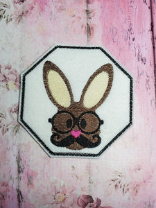 ITH Digital Embroidery Pattern for He Bunny Head Coaster, 4X4 Hoop
