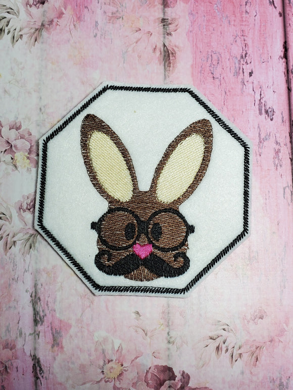 ITH Digital Embroidery Pattern for He Bunny Head Coaster, 4X4 Hoop