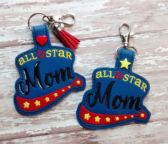 ITH Digital Embroidery Pattern for All Star Mom Snap Tab / Keychain. 4X4 Hoop