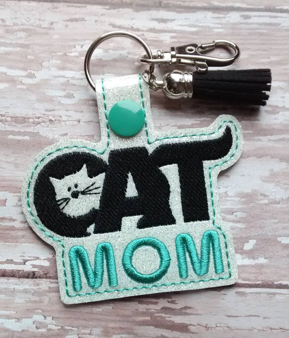 ITH Digital Embroidery Pattern for Cat Mom Snap Tab / Keychain, 4X4 Hoop