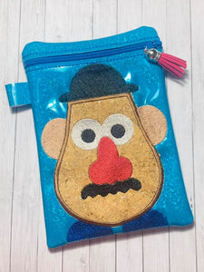 ITH Digital Embroidery Pattern for Mr Potato Head Applique 5X7 Lined Zipper Bag, 5X7 Hoop