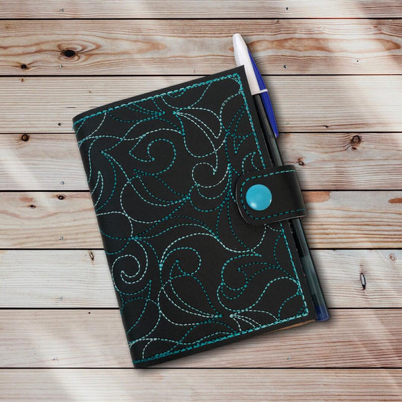 ITH Digital Embroidery Pattern for Leafy Swirl Motif Mini Comp Notebook Cover with Snap Tab, 6X10 Hoop