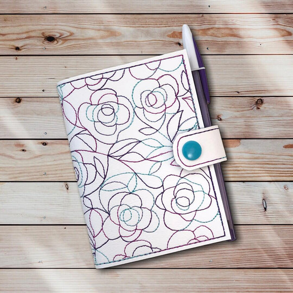 ITH Digital Embroidery Pattern for Floral Motif 1 Mini Comp Notebook Cover with Snap Tab, 6X10 Hoop